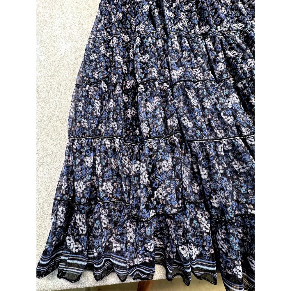 Max Studio Small Floral Tiered Maxi Dress Blue Boho Cottagecore Sleeveless Long - Picture 2 of 12